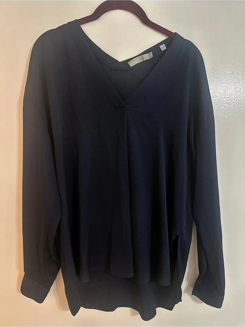 Vince V-Neck Long Sleeve Blouse in Black